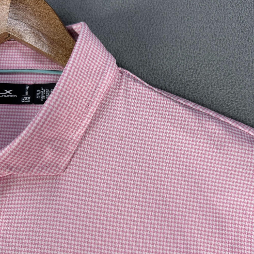 RLX Ralph Lauren Polo Shirt 2XL Pink Houndstooth Cutaway Collar Performance Golf - Picture 2 of 9